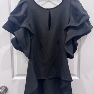 Elegant Avantgarde Boutique Black Ruffle Sleeve Statement Blouse